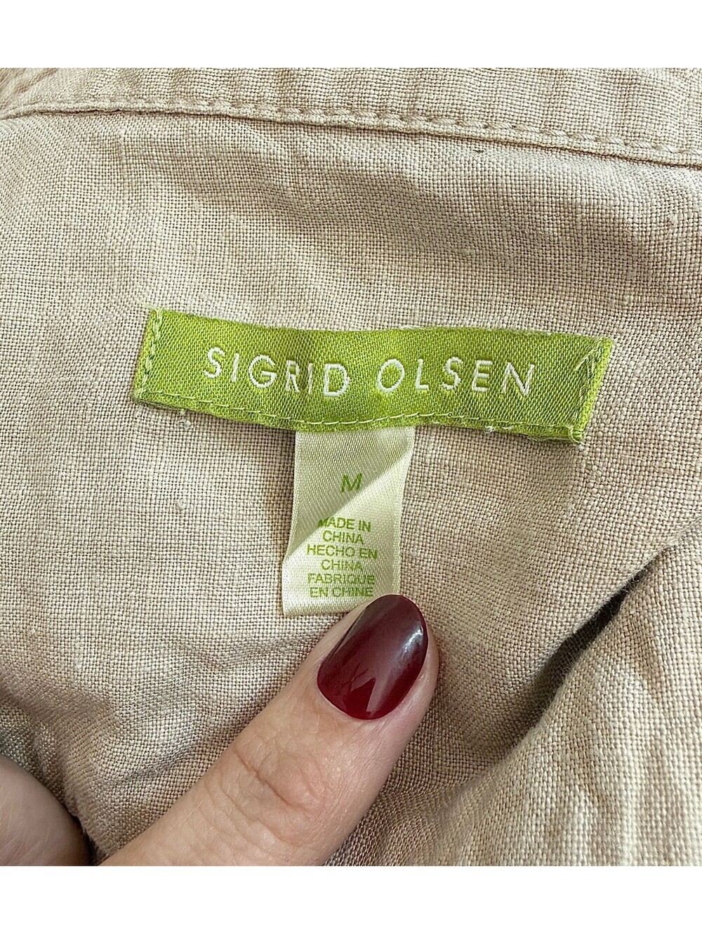 Sigrid Olsen 100% Linen Beige Utility Jacket Women’s Medium - Picture 3 of 6